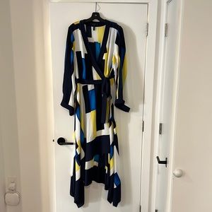 BCBG Colorblocked Handkerchief Wrap Dress, L